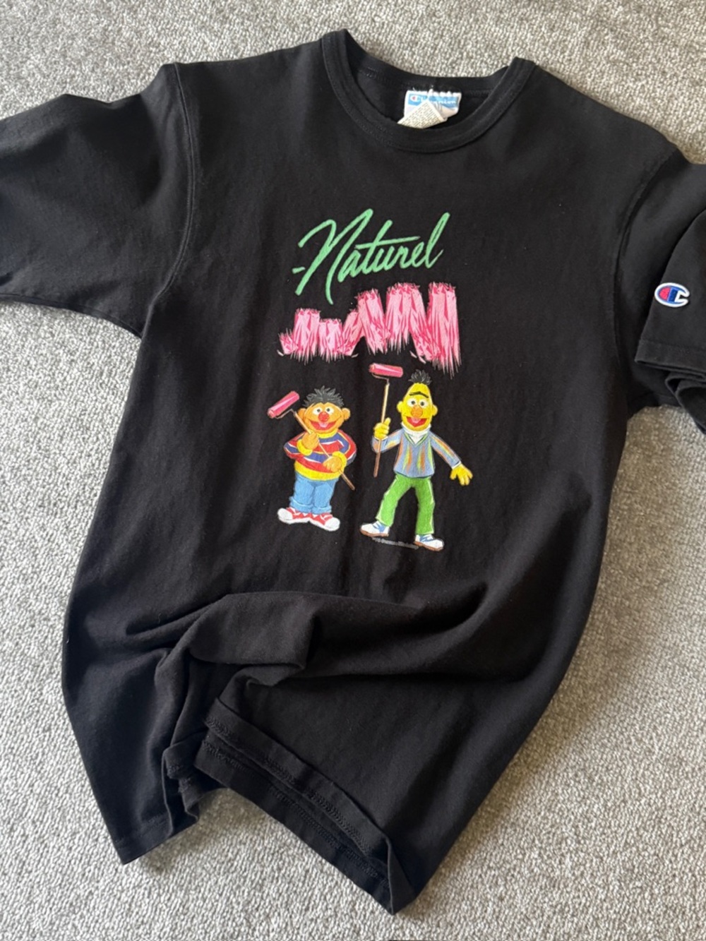 Vintage Champion Black Sesame Street 'Naturel' Graphic Graffiti Tee Men's Small